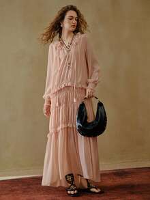 MOTF STUDIO CHIFFON FLOWY ROMANTIC RUFFLE TIE DRESS - Pink - View 5