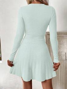 SHEIN LUNE Vestido de punto de unicolor casual, otoño/invierno - Gris Claro - Ver 2