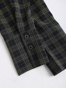 Sweetra 女式复古时尚修身格子圣诞百搭舒适休闲连衣裙，适合秋季 - 墨綠色 - 查看 6