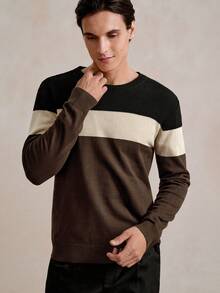 Manfinity Homme Men's Contrast Color Round Neck Long Sleeve Casual Sweater For Autumn/Winter Pullover Sweater, Men Knit Sweater, Men Color Block Sweater, Men's Sweater