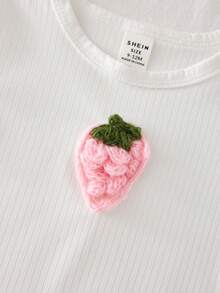 2 件套女婴家居服套装，长袖上衣和裤子，可爱的罗纹面料，白色上衣搭配粉色裤子和心形刺绣 - 粉色 - 查看 6