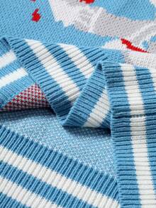 Manfinity Roghcode Jersey casual de hombre con bloques de color y rayas con estampado de dibujos animados, para otoño/invierno - Azul - Ver 7