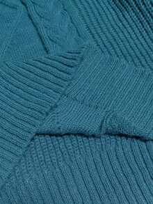 Elenzga Rochie pulover tricotată cu mânecă lungă, model plus size, cu guler rotund, cu umeri căzuți, culoare solidă - Verde albastrui - Vizualizare 7