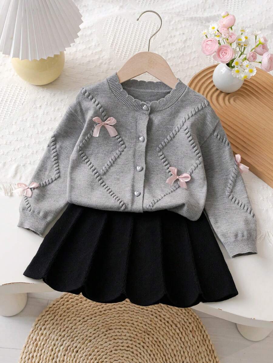 Souflis Souflis 女婴蝴蝶结装饰针织开衫和针织裙套装