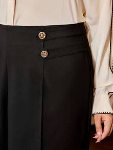 MOTF PREMIUM PLUS ELEGANT PINTUCK BUTTON DECOR PANTS - Black - View 2