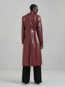 Ontre 2025 Modern Urban Style, Long Leather Women's Coat Jacket, Waist-Cinched Fitted Silhouette, Business Casual, Office Commute, Daily Wear, Autumn - Black - View 5