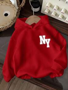 Young Boy Casual Comfortable Thick Knit Long Sleeve Sweatshirt, Suitable For Autumn/Winter - Red - View 2
