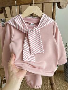 SHEIN Genkimix Kids 2pcs/Set Young Girls Casual Sweatshirt And Pants Co-Ord Set - Pink - View 7
