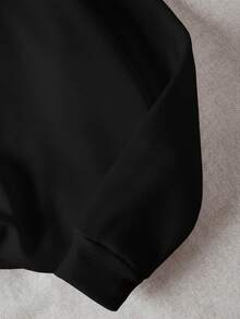 SHEIN 女士休闲连帽卫衣，时尚秋冬服饰，复古美式学院风，适合2026年新年 - 黑色 - 查看 3