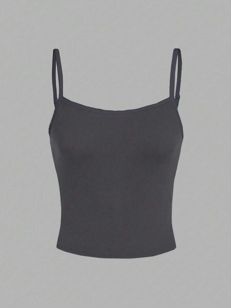 SHEIN EZwear Débardeur minimaliste polyvalent et décontracté, adapté pour l'été, coupe slim pour femmes - Gris foncé - Voir 1