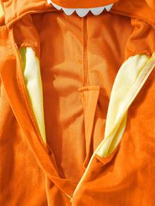 SHEIN 新生儿可爱趣味水晶毛绒3D恐龙造型连体衣，长袖和长裤 - 橘色 - 查看 6