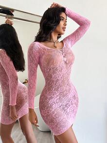 1pc Women's Sexy Solid Color Sheer Lingerie Mesh Skirt - Pink - View 1