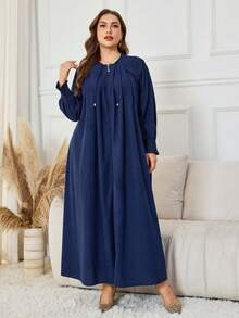 Al Najma Vestido casual feminino folgado, gola redonda, manga comprida, veludo cotelê, tamanho grande, adequado para outono/inverno