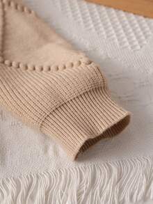 Souflis Souflis 6-9 Months Baby Girls Warm Outfit, Baby Girls Winter Warm Knitted 2 Pieces Set, Cute Bow Sweater And Pleated Skirt Set, Comfortable Soft And Skin-Friendly - Khaki - View 3