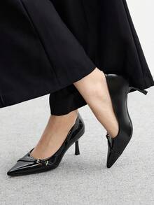 CUCCOO BIZCHIC 女士黑色尖头高跟鞋，性感细高跟鞋，适合户外、通勤、派对、宴会 - 黑色 - 查看 3