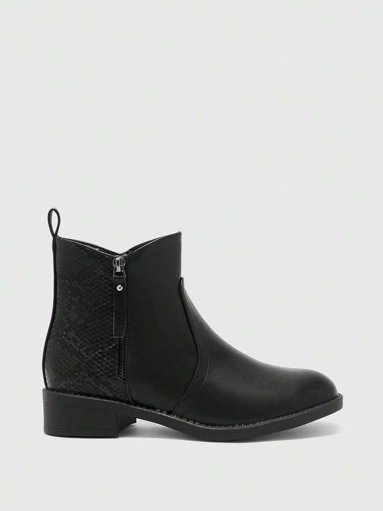 CUCCOO BIZCHIC Women's All-Match Black Mid-Calf Boots, Versatile Fashion