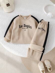 SHEIN Babygirl 休闲字母印花长袖卫衣和裤子套装，秋冬 - 彩色 - 查看 7