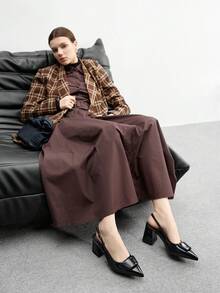 CUCCOO BIZCHIC 女士尖头粗高跟鞋百搭简约百搭通勤工作浅口鞋，黑色露背高跟鞋 - 黑色 - 查看 10