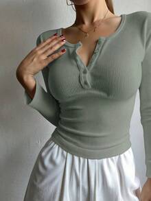 DAZY Women's Solid Color Front Button Up Long Sleeve Casual Top,Fall Clothes - Grey - View 3