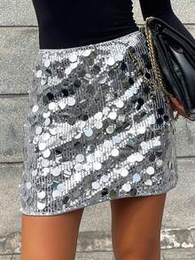 DAZY Women's Sequin Allover Print Decorative Skirt, Elegant For Summer New Years Women Carnival - Silver - View 1