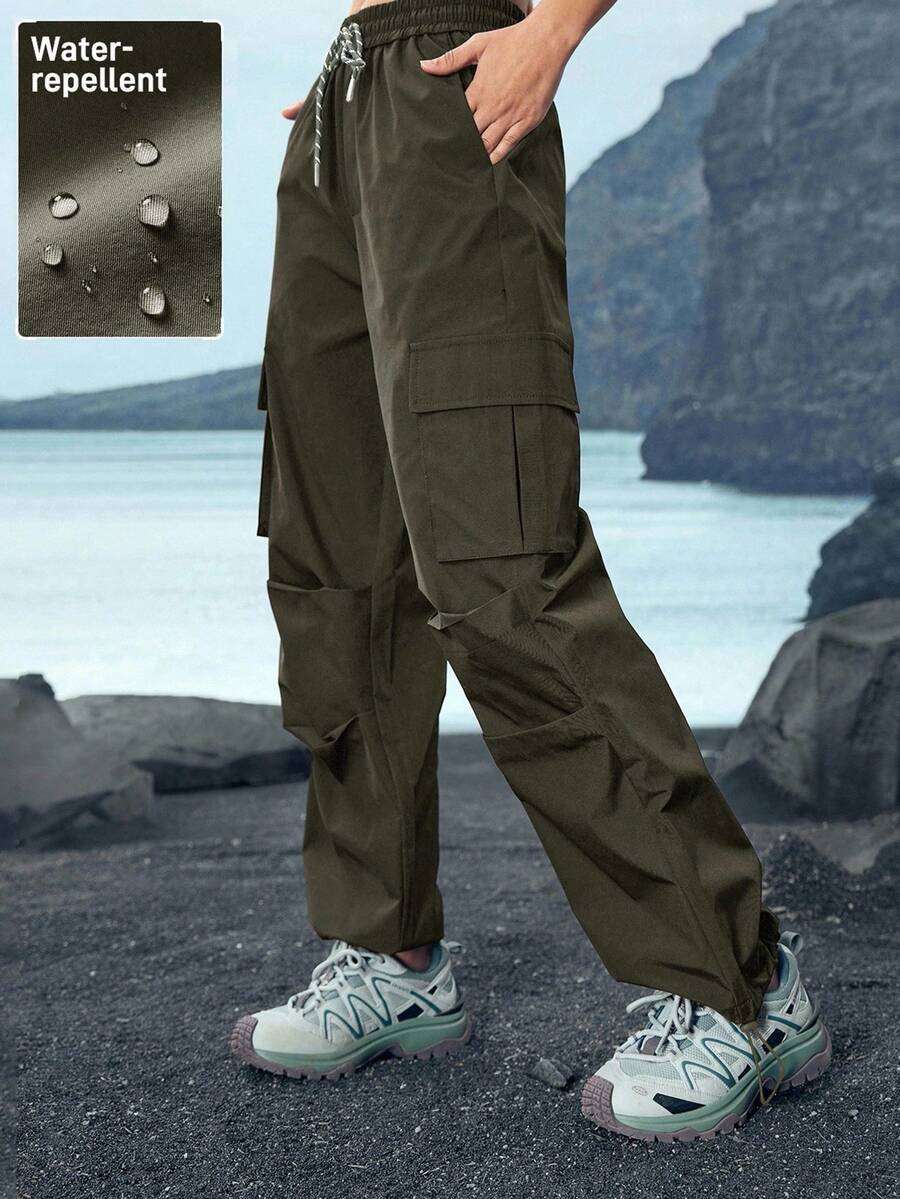 In My Nature Women's Pleated Loose Outdoor Drawstring Cargo Pants Outdoor Camping Hiking City Commute Pants Women Hiking Pants Women Outdoor Pants With Side Pockets - Olive Green - View 1