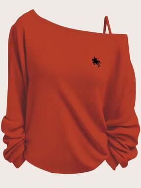 SHEIN Essnce Casual Equestrian Rider Pattern Sleeveless Long Sleeve T-Shirt For Women, Suitable For Spring Graphic Red