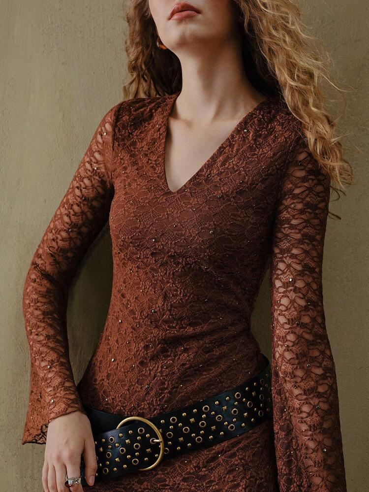 MOTF STUDIO KNITTED LACE TEXTURED RIVET CHIC BOHEMIAN BOHO CHIC DRESS