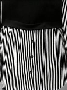 Breezaya Áo len dệt kim họa tiết hoa chắp vá cỡ lớn dành cho nữ, Thu/Đông - Đen và trắng - Xem 6