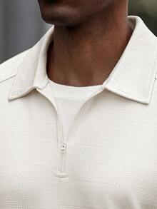 Manfinity CasualCool Men's Casual Solid Color Pocket Long Sleeve Polo Shirt, Autumn Sweats Shirt White Cream Sweatshirt Sweatshirts For Men Half Zip Sweatshirt Men Men S Quarter Zip - Apricot - View 6