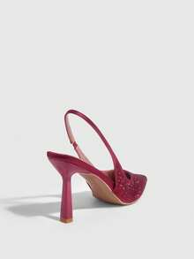 CUCCOO SZL Women's Pointed Toe High Heel Rhinestone Embellished Burgundy Sexy Party Pumps - Burgundy - View 8