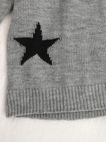 Áo len cổ tròn họa tiết ngôi sao rộng rãi cho bé gái mùa thu đông thường ngày - Màu Xám nhạt - Xem 3