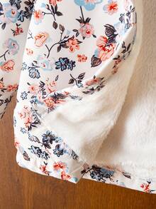 SHEIN 年轻女孩动物与植物印花保暖内衬连帽纽扣可爱卡通夹克，适合日常休闲穿着 - 彩色 - 查看 8