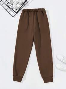 SHEIN Casual Loose Fit Graphic Print Pocket Design Sweatpants For Teenage Boys, Suitable For Daily Casual, Commuting And Sports Wear - Coffee Brown - View 2