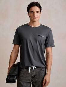 Manfinity CityGents Men's Casual Seagull Print Round Neck Short Sleeve T-Shirt, Summer - Dark Grey - View 1