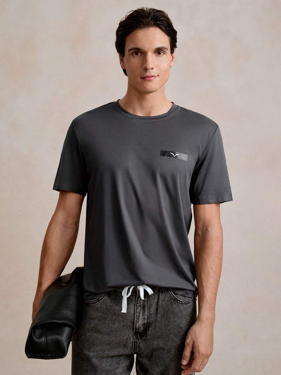 Manfinity CityGents Men's Casual Seagull Print Round Neck Short Sleeve T-Shirt, Summer - Dark Grey - View 1