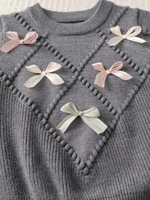 Souflis Souflis 6-9 Months Baby Girls Warm Outfit, Baby Girls Winter Warm Knitted 2 Pieces Set, Cute Bow Sweater And Pleated Skirt Set, Comfortable Soft And Skin-Friendly - Dark Grey - View 8