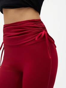 Eassivo Eassivo Pantalon de survêtement plissé à cordon de serrage de couleur unie décontracté pour femmes - Rouge foncé - Voir 5