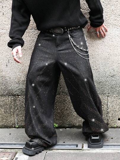 Street Life Jeans alla moda da uomo a gamba larga con decorazioni in strass retrò