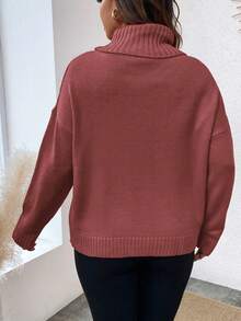 EMERY ROSE Plus Size Solid Color Turtleneck Sweater, Casual For Autumn/Winter - Redwood - View 2