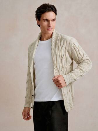Manfinity CityGents Men Shawl Collar Cable Knit Button Front Cardigan
