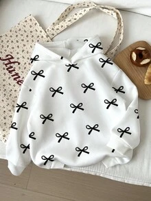 SHEIN 年轻女孩休闲宽松蝴蝶印花圆领舒适日常针织长袖运动衫 - 彩色 - 查看 1