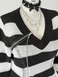 SHEIN CURVE+ 大码女式露肩条纹套头毛衣