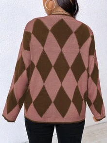 Plus Size Women Casual Colorblock Pattern Long Sleeve Cardigan - Multicolor - View 2