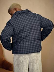 PAVTROS Men's Street-Style Popular INS Plaid Raglan Sleeve Single-Breasted Casual Winter Winter Coat, Streetwear,Warm, Christmas - Dark Grey - View 3