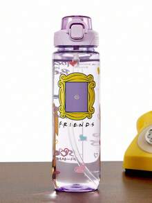 FRIENDS X SHEIN 1000ml/34oz字母图案水瓶，带手柄，方便携带，适合健身、学校 - 淡紫色 - 查看 6