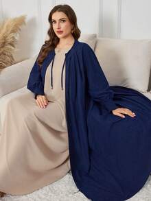 Al Najma Vestido casual feminino folgado, gola redonda, manga comprida, veludo cotelê, tamanho grande, adequado para outono/inverno