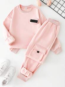 SHEIN 2pcs Tween Boy Casual Matching Sweatshirt And Sweatpants Set, Autumn/Winter - Pink - View 1