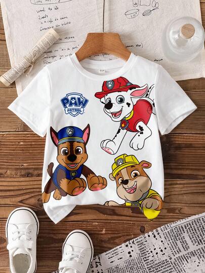 SHEIN | PAW Patrol Young Boy Casual Cartoon Dog Print Round Neck Short Sleeve T-Shirt, Summer Cartoon Shirts For Kids Boys Pets T Shirt Kids Boy Summer Tshirt Boy Graphic Tees