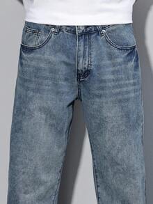 Manfinity Homme 男式休闲石洗锥形牛仔裤 - 淺色水洗藍 - 查看 7