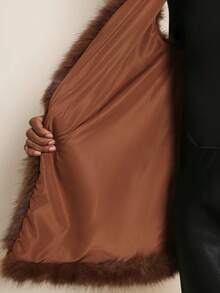 SHEIN Veneréa Nueva chaqueta sin mangas de piel sintética de frente abierto, elegante y casual para mujer, para otoño/invierno